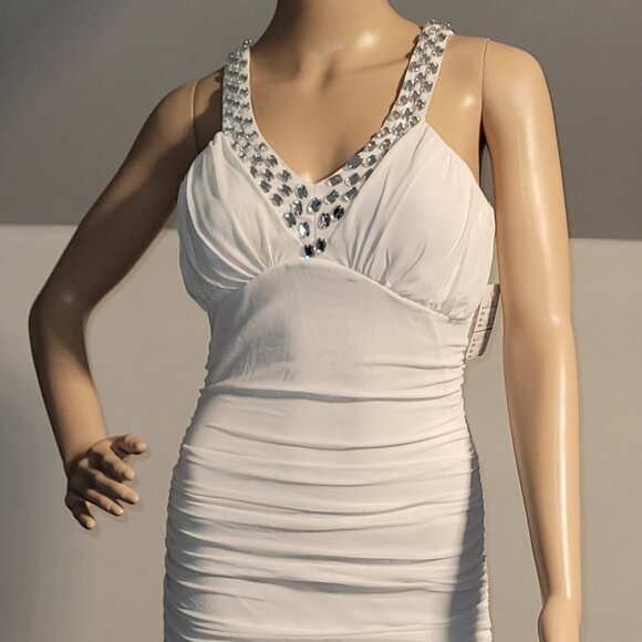 Sexy Women White Lace Rhinestone Mini Club Party Cocktail Dress Small N9073 - Picture 1 of 7